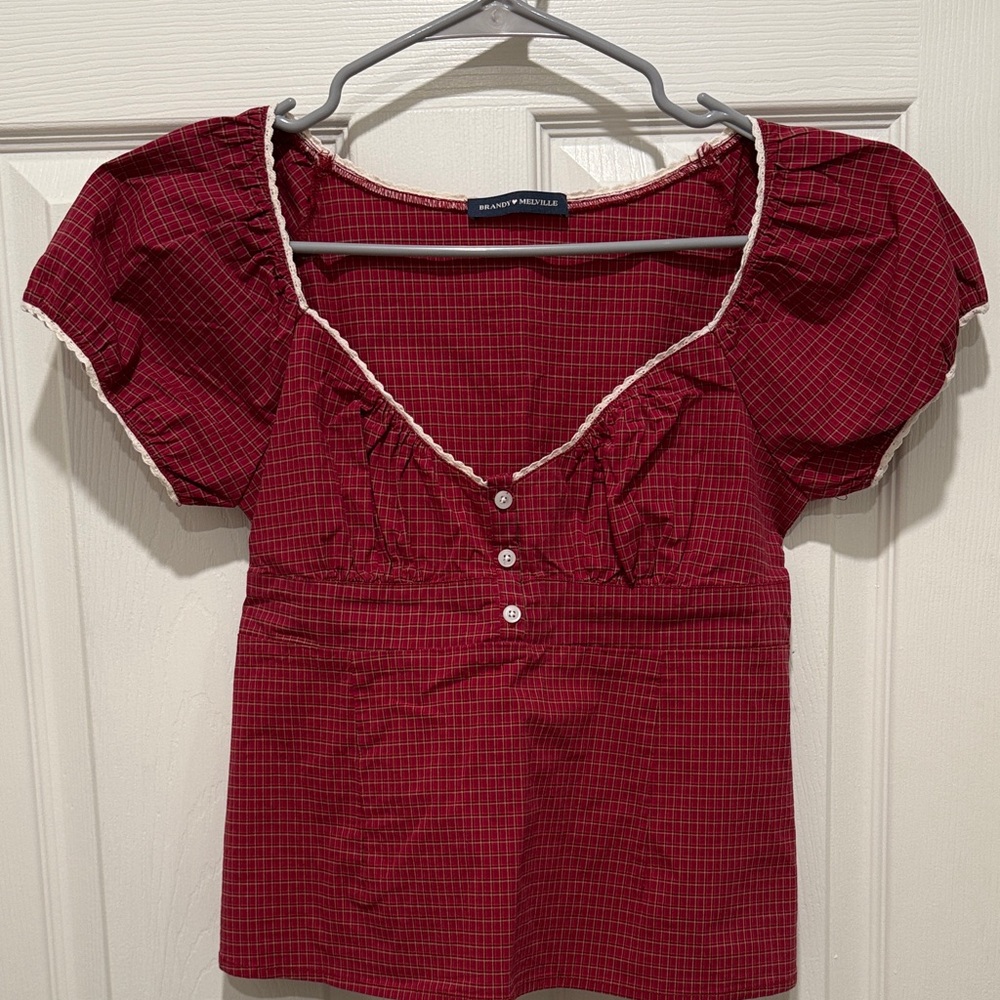 Brandy Melville Red Checkered Blouse